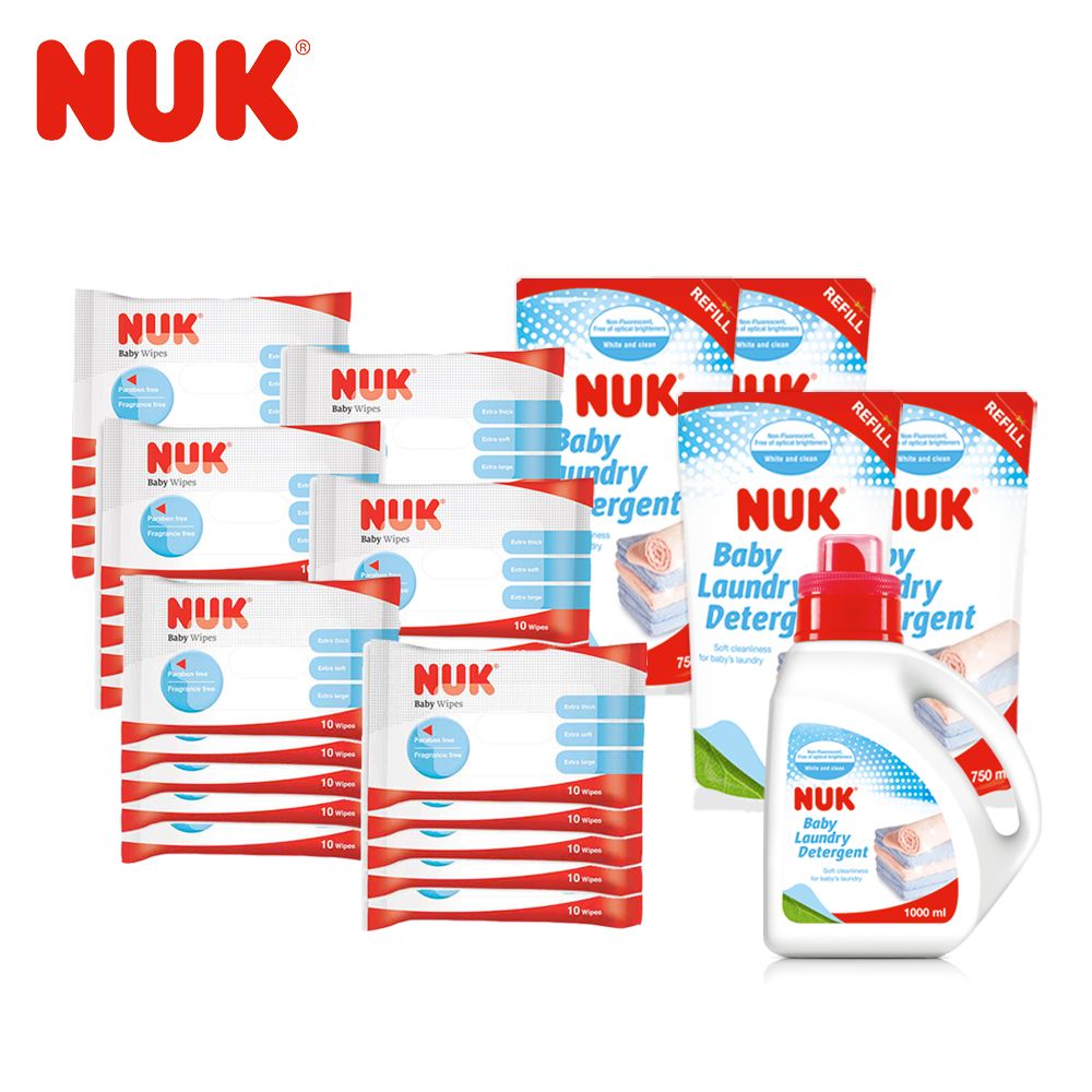 NUK 10抽濕紙巾30包+洗衣精量販組(1000ml-1入+750ml-4入)