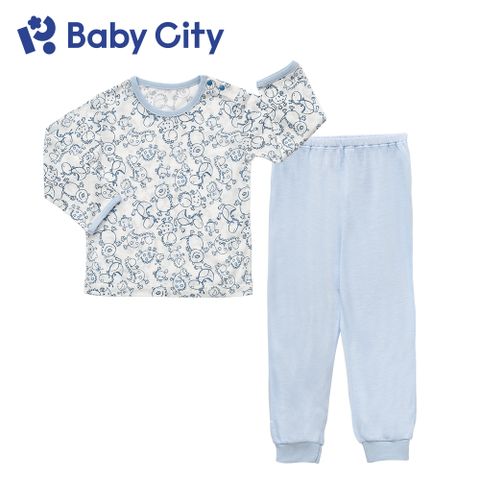 BabyCity 娃娃城 【Baby City 】天絲萊賽爾長袖肩開套裝/塗鴉藍(70~100cm)