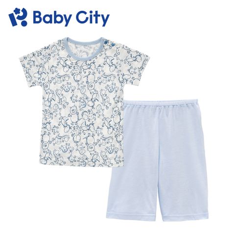 BabyCity 娃娃城 【Baby City 】天絲萊賽爾短袖肩開套裝/塗鴉藍(70~100cm)