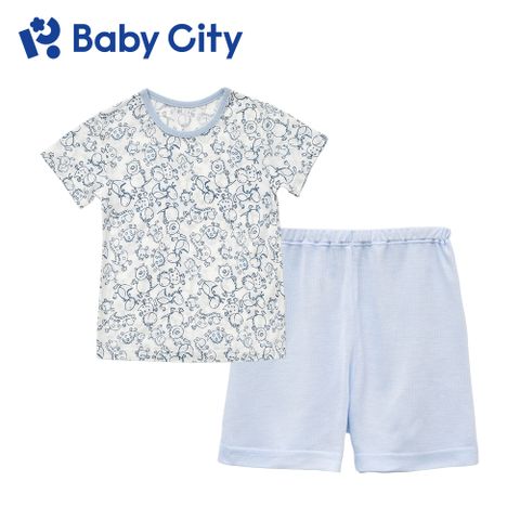 BabyCity 娃娃城 【Baby City 】天絲萊賽爾短袖套裝/塗鴉藍(110~140cm)