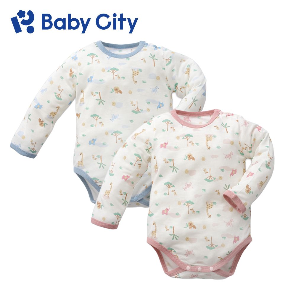 BabyCity 娃娃城 【Baby City 】天絲長袖肩開連身衣-草原動物(2色)