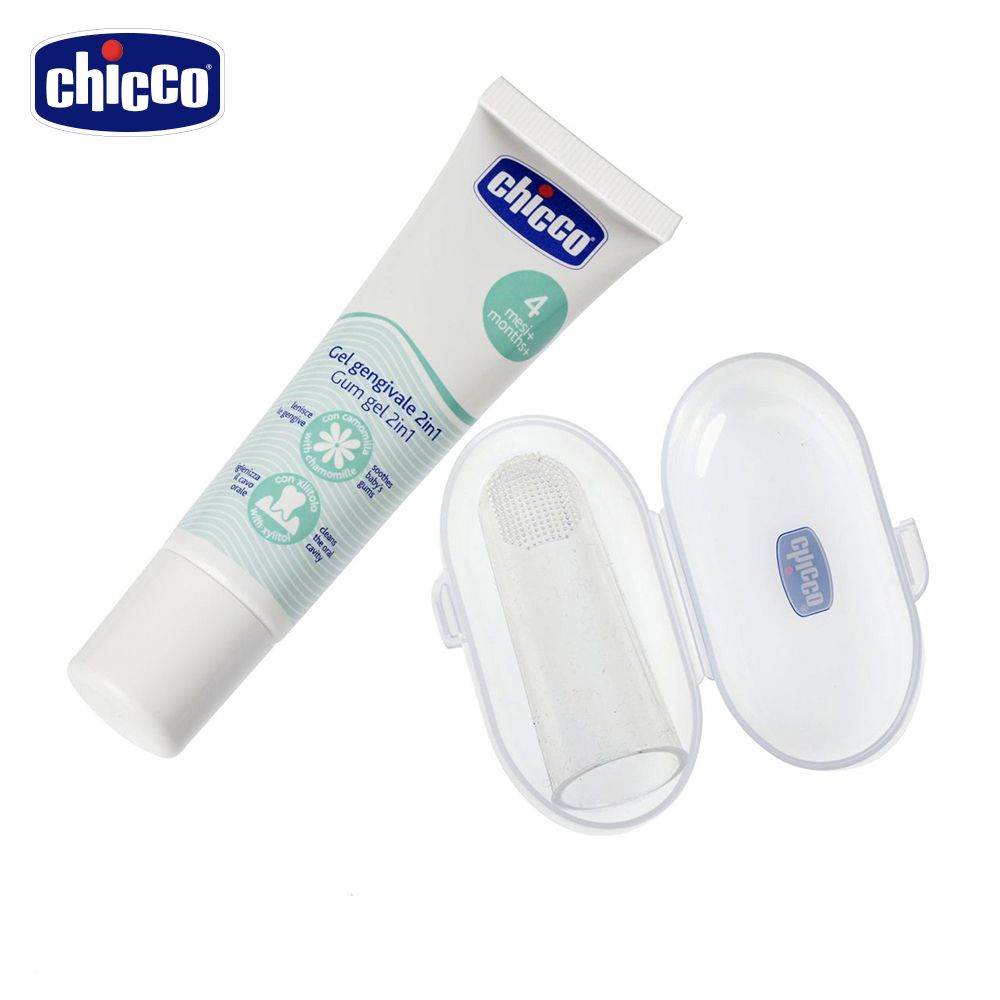 chicco -寶貝長牙舒緩清潔組-多功能凝膠+指套牙刷