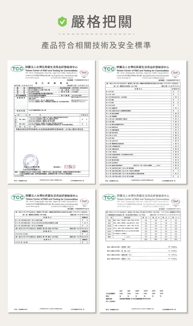 TCC把關產相關技術標準財團法人台灣具生活用品研心Taiwa Center of R d Testing for TF試標準的量納入量測不確定度。中nTCC財團法人台灣玩具暨生活用品研發檢測中心 Center of R& d Testing for CommoditiesTAF 玩安全 財團法人台灣玩具暨生活用品研發檢測中心TCC Center of R& and Testing for Commodities E TAF財團法人台灣玩具暨生活用品研發檢測中心TCC Center of R&D and Testing for Commodities D (號10 E-mailanan(TAF DD符合品A及)