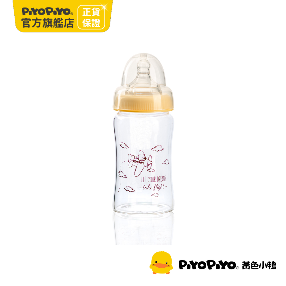 PiyoPiyo 黃色小鴨   媽咪乳感玻璃寬口奶瓶(180ml)