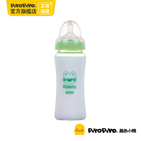 PiyoPiyo 黃色小鴨 哈皮蛙媽咪乳感玻璃寬口奶瓶(280ml)