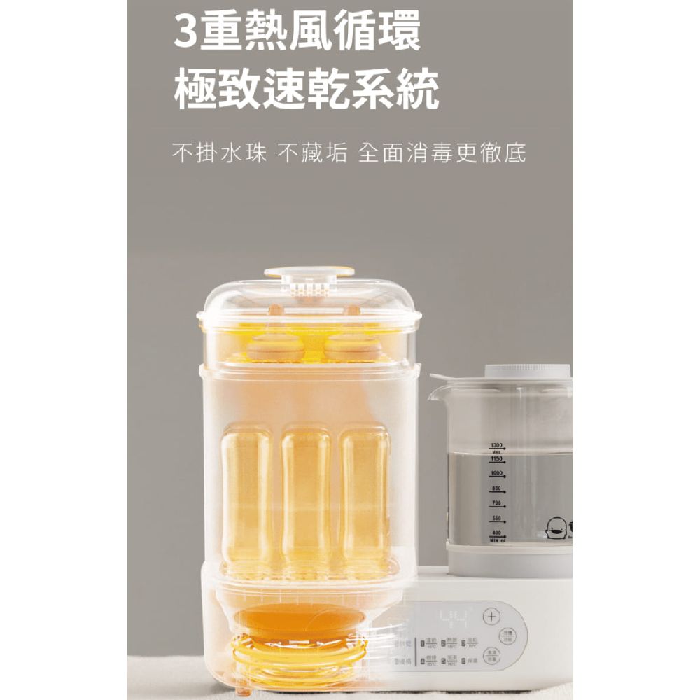 PiyoPiyo 黃色小鴨   多功能調乳消毒鍋媽咪乳感玻璃寬口奶瓶組(2大2中)