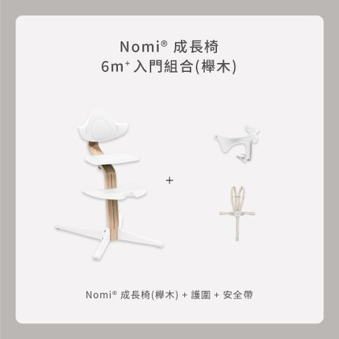 Stokke Nomi成長椅 6m+入門組合-櫸木(餐椅+護欄+安全帶)