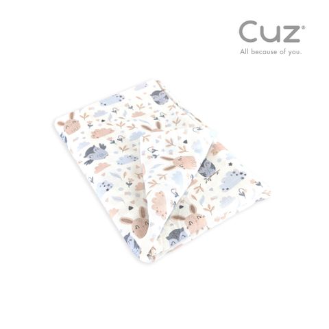 CUZ竹纖維紗布巾 貓頭鷹與粉紅兔(120x120cm)