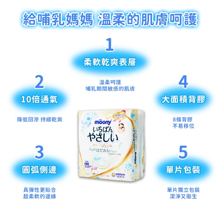 moony 滿意寶寶(境內版) Moony 白金級防溢母乳液乳墊108枚_2入組-日本境內版