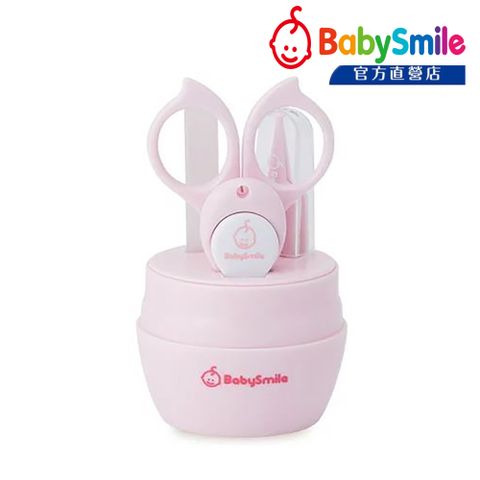 BabySmile 日本 嬰幼兒童 S-904 安全指甲剪四件組(圓頭剪刀/安全指甲剪/安全磨甲棒/圓頭鑷子/收納盒)