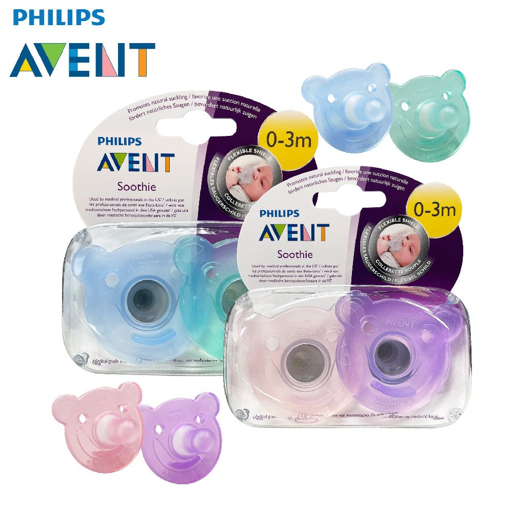 PHILIPS 飛利浦 【 AVENT】熊熊矽膠安撫奶嘴2入組0~3M 同香草奶嘴矽膠等級 (效期至2024年10月)