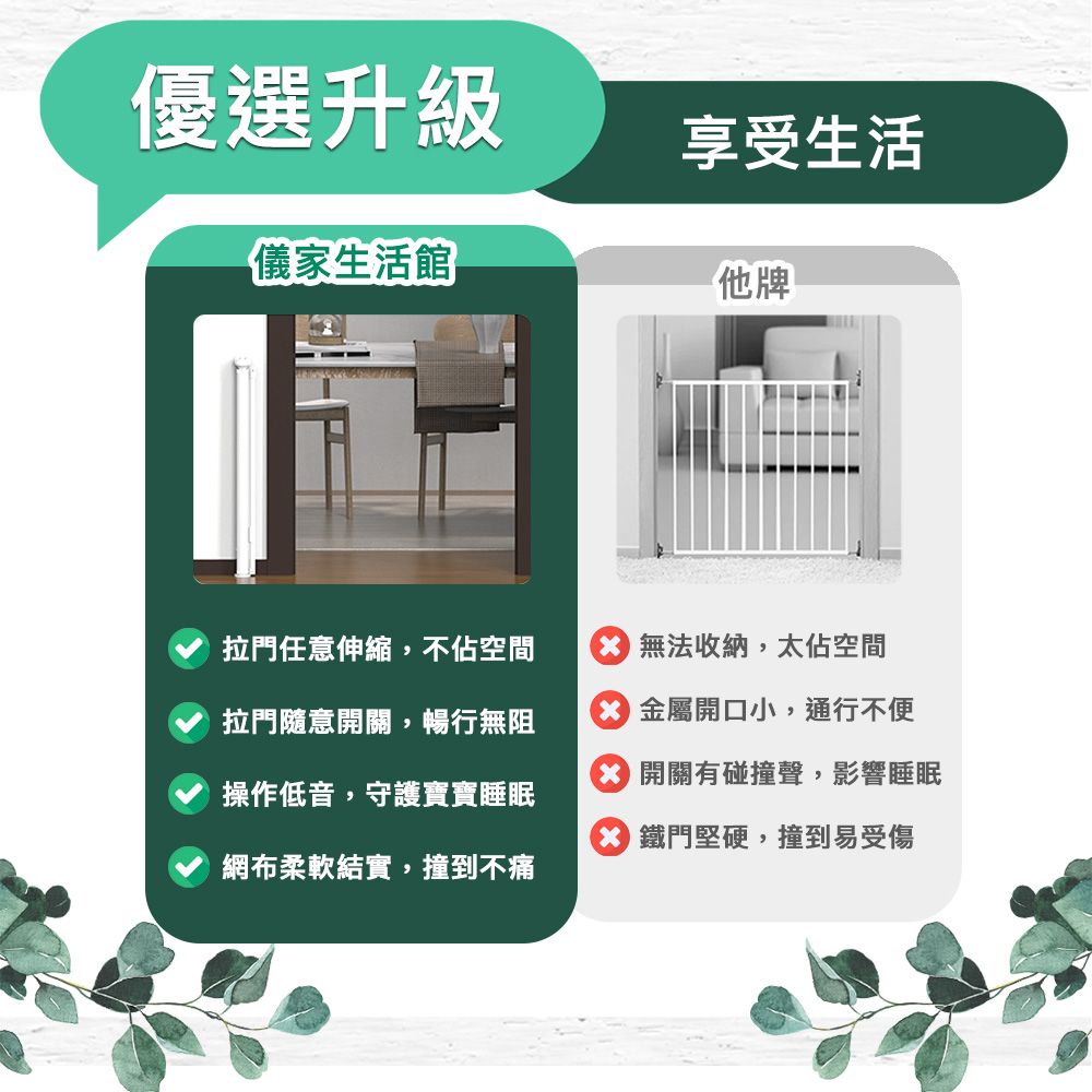 儀家生活館 防護防墜落伸縮拉門 毛孩寶貝隔離門欄 白180*86cm