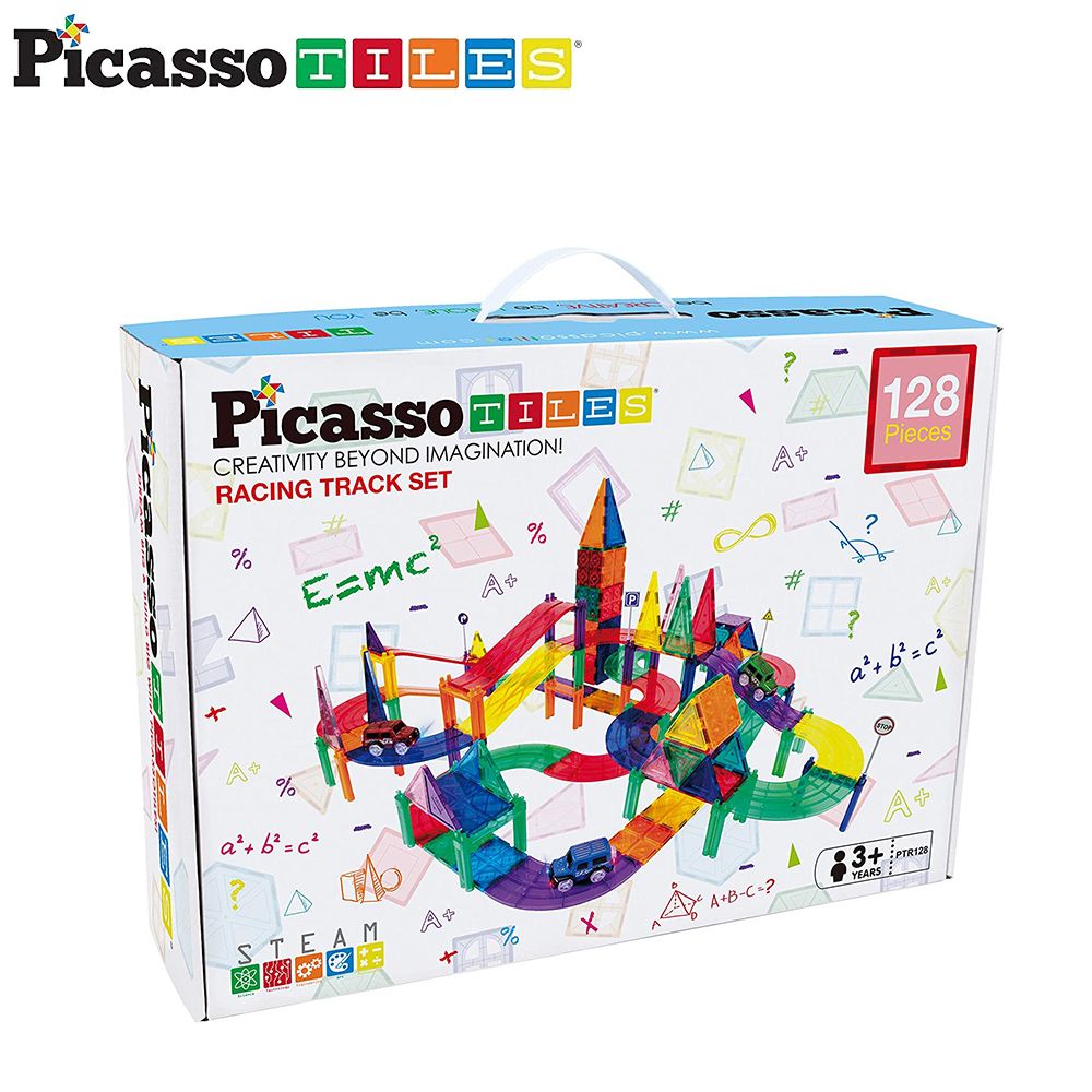 PicassoTiles 美國畢卡索 磁力積木-賽車軌道128PCS(PTR128