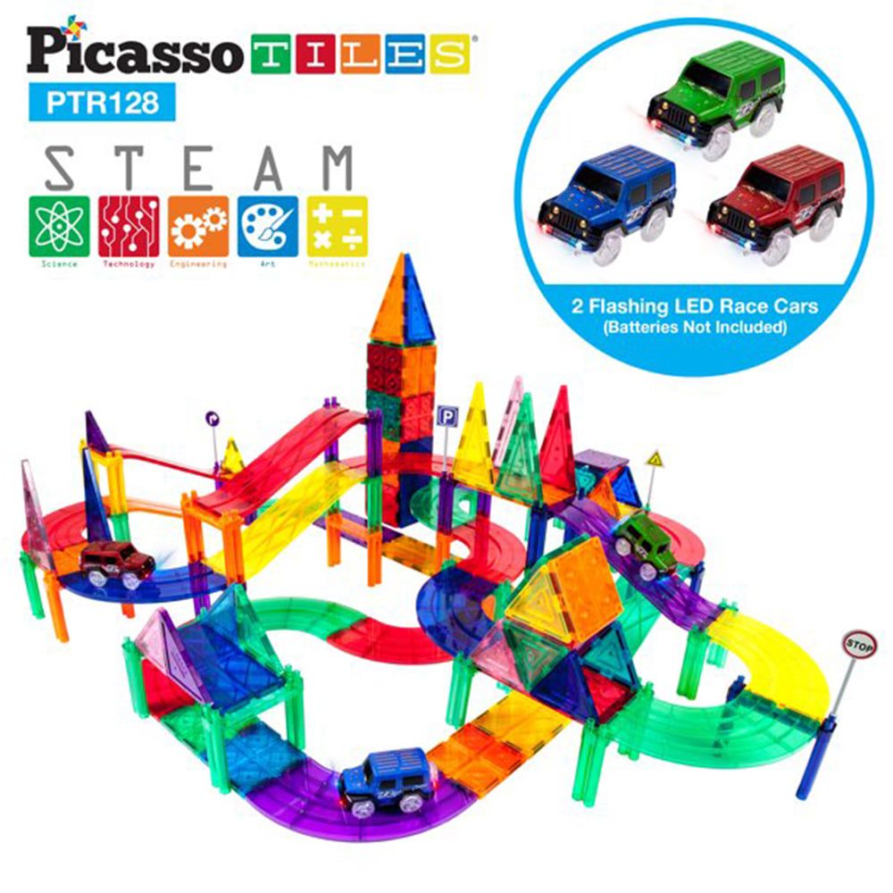 PicassoTiles 美國畢卡索 磁力積木-賽車軌道128PCS(PTR128