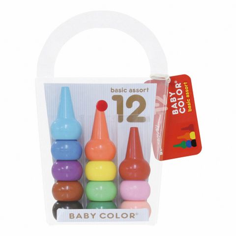 AOZORA 日本製 Baby Color 積木造型安全無毒蠟筆12色(寶寶蠟筆 兒童蠟筆 安全蠟筆)