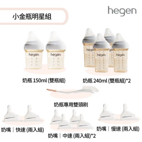 Hegen 小金瓶明星組 (寬口奶瓶+奶嘴+專用刷)