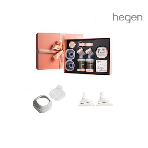【hegen】 電動擠乳完配組 - (電動擠乳器+奶嘴慢速 (兩入組)+環蓋組-霧灰)