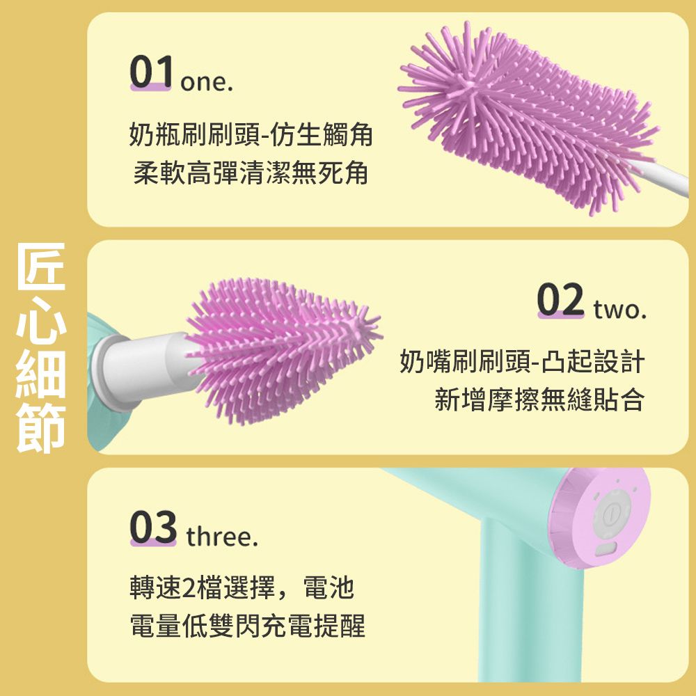  aiebao 電動旋轉奶瓶刷 奶瓶清潔刷 長柄杯刷 多功能杯刷（2種刷頭/USB充電/長手柄零死角/易起泡）