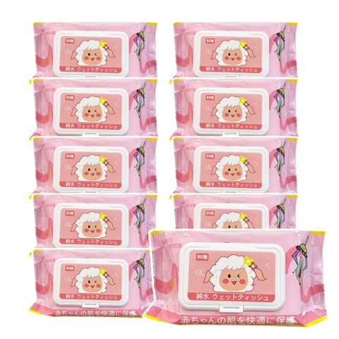 咩咩羊 純水濕紙巾/柔濕巾 80 抽 X 12 包 (加蓋) 不含添加使用更安心