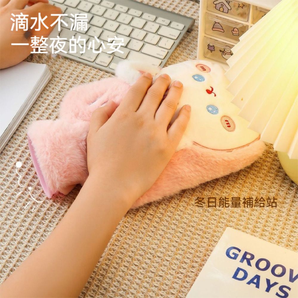 荷生活 免插電注水型可拆洗冬季熱水袋 可愛刺繡親膚毛絨熱水袋-2入