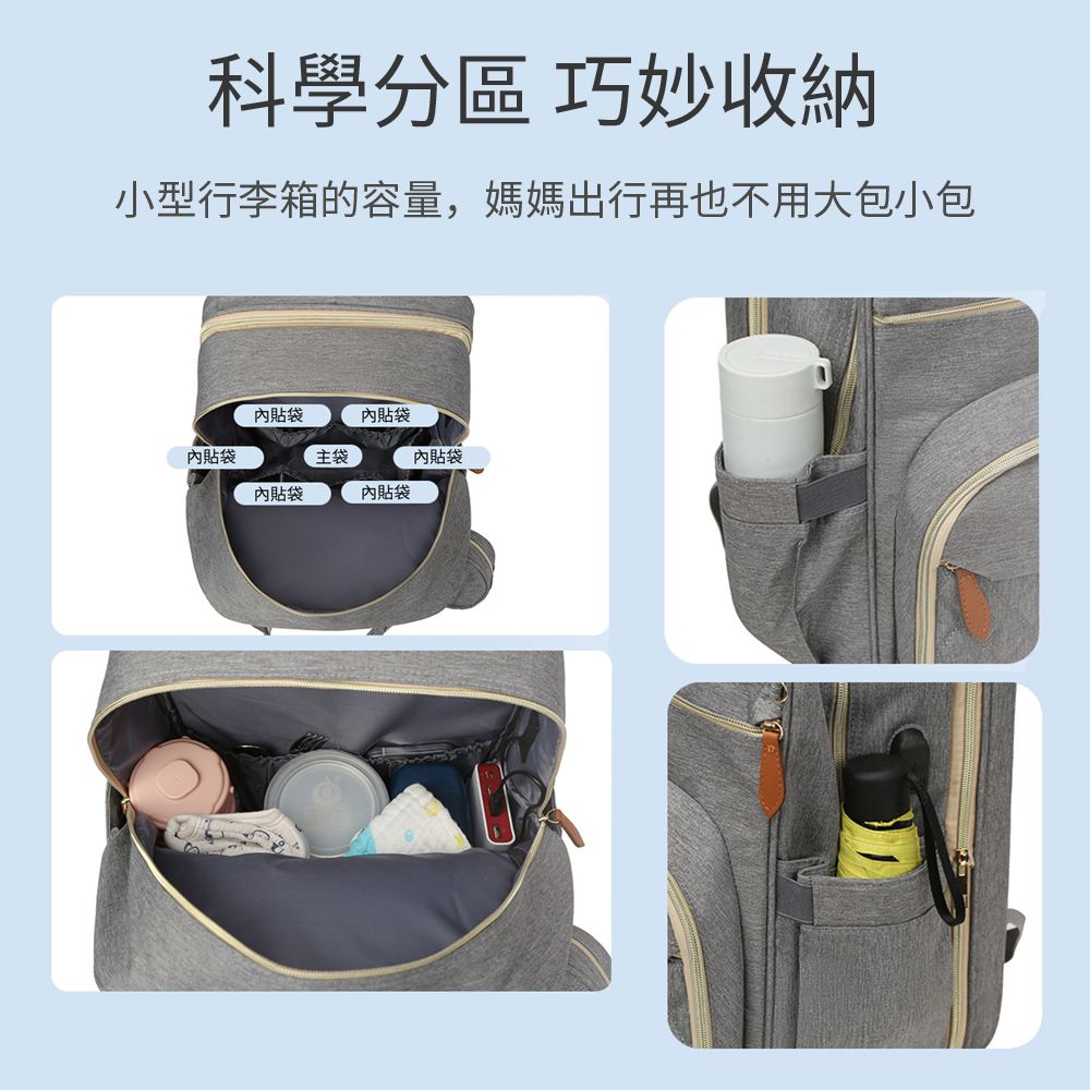  BASEE 多功能大容量媽咪包 媽媽便攜折疊嬰兒床後背包 孕婦待產包 獨立保溫奶瓶 嬰兒推車包 附尿布墊