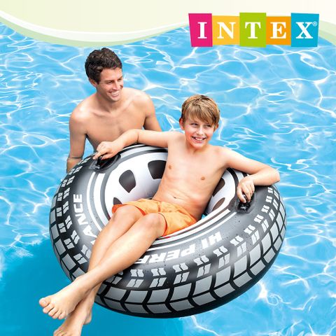 INTEX 【INTEX】酷輪胎帶扶手游泳圈114cm 適用9歲+ (56268)