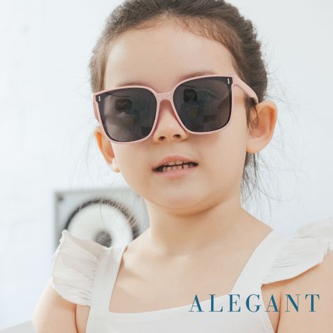 ALEGANT 童樂時尚綿羊粉兒童專用輕量矽膠彈性太陽眼鏡/UV400方框偏光墨鏡