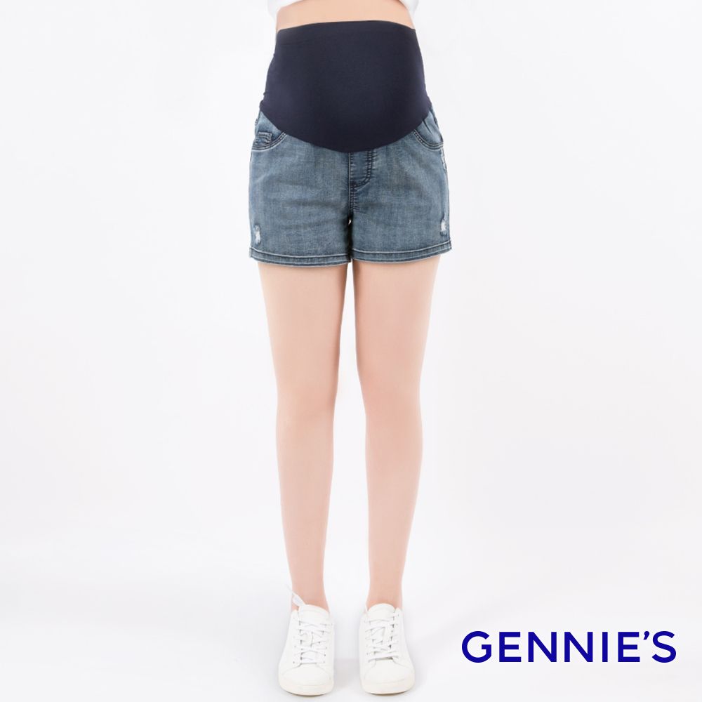 Gennies 奇妮 刷破造型彈力牛仔短褲