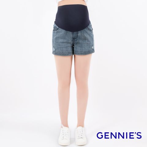 Gennies奇妮 刷破造型彈力牛仔短褲(藍T4J15)