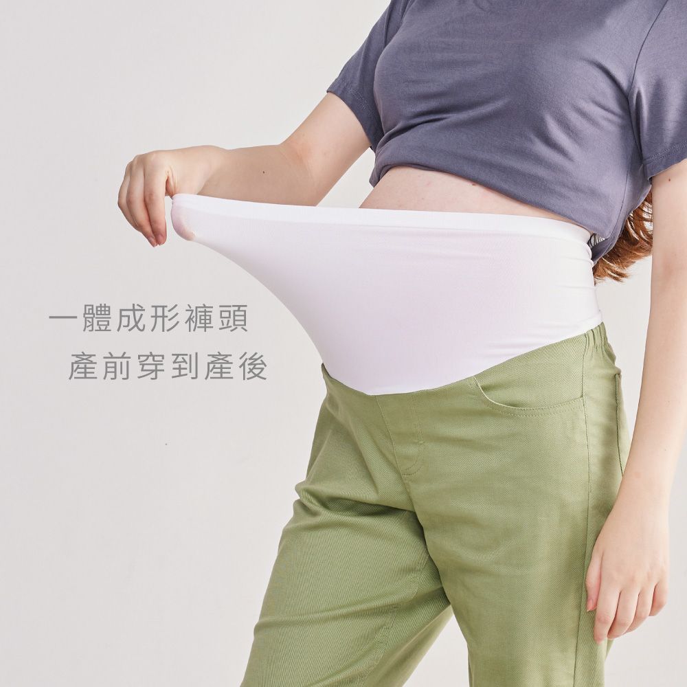 Gennies 奇妮 棉質挺版休閒孕婦長褲(綠)