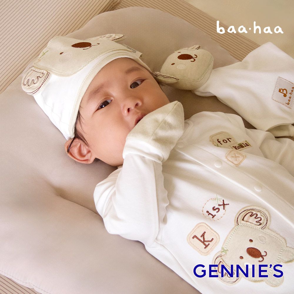 Gennies 奇妮 bbaa.haa系列-原棉無尾熊寶寶帽子手套組(嬰兒帽 嬰兒手套 防抓手套 新生兒)