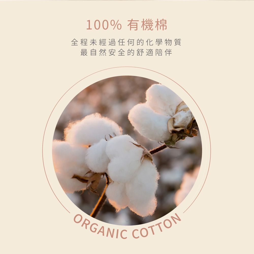 100% 有機棉全程未經過任何的化學物質最自然安全的舒適陪伴ORGANICCOTTON