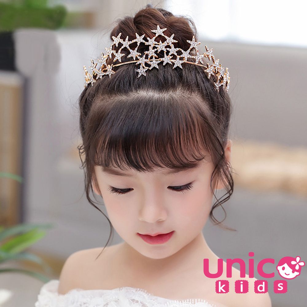 UNICO  兒童 小花童表演拍照金色星星帶鑽頭飾/配件