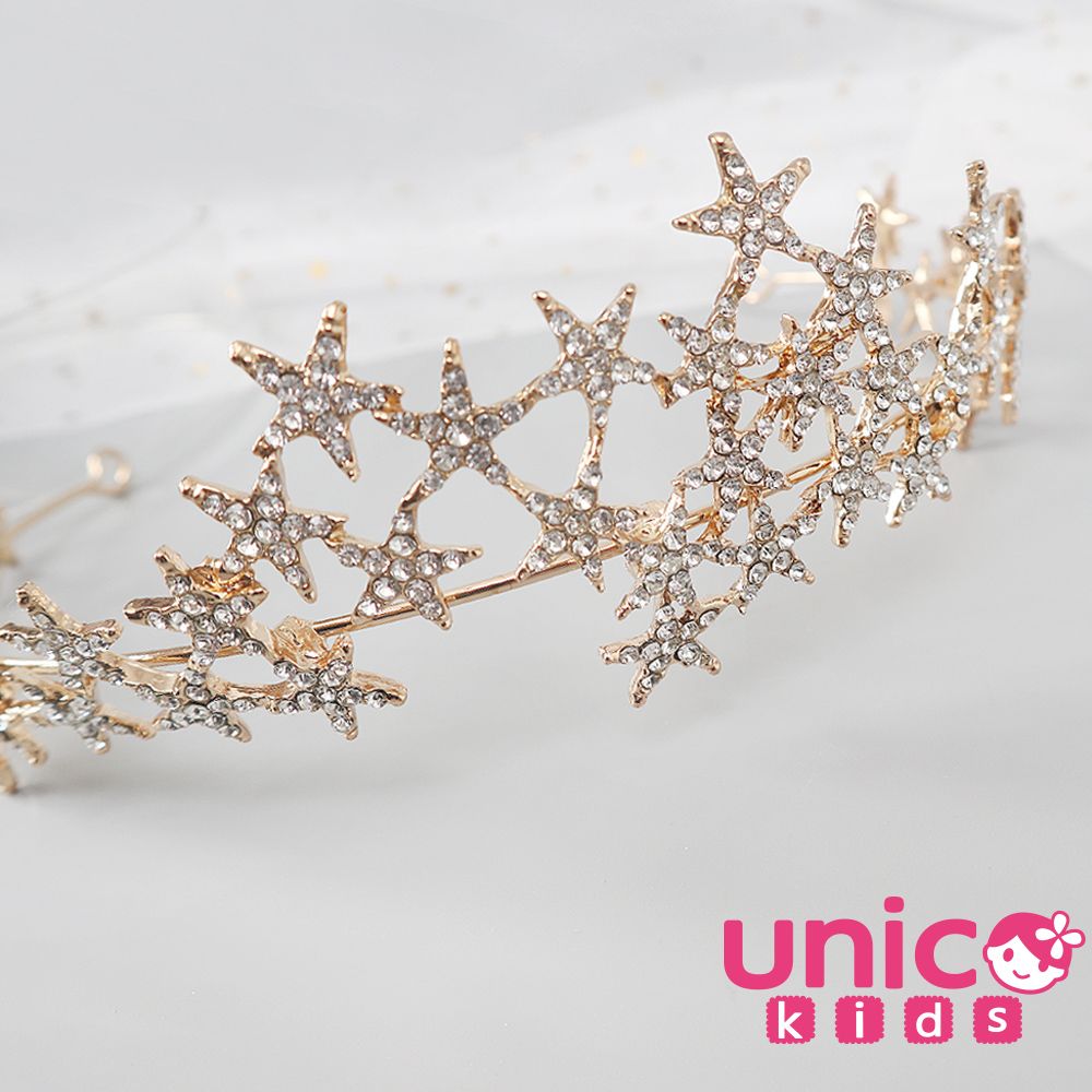 UNICO  兒童 小花童表演拍照金色星星帶鑽頭飾/配件