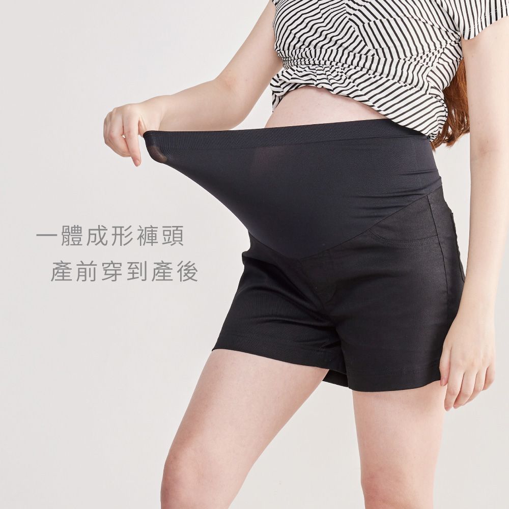 Gennies 奇妮 棉質休閒彈力孕婦短褲(黑)