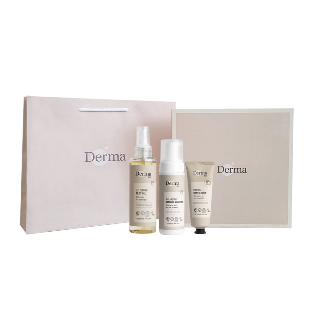 Derma Eco 丹麥德瑪 【Derma】大地 Eco 植萃呵護禮盒(護手霜75ml+私密慕斯150ml+護膚油150ml)/滋潤/乾燥/保濕/溫和/無香味/天然/無添加/丹麥