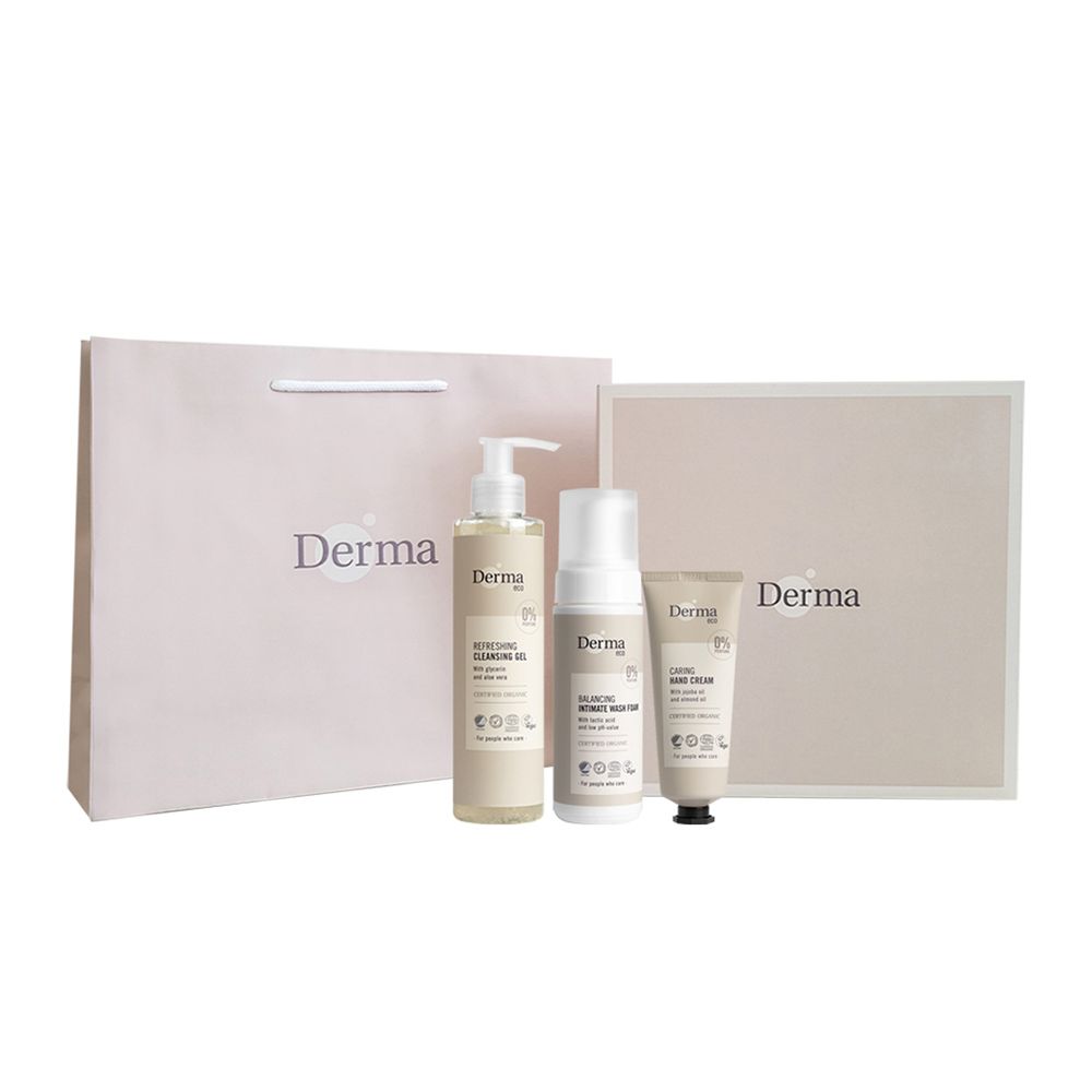 Derma Eco 丹麥德瑪 【Derma】大地 Eco 蘆薈保濕禮盒(護手霜75ml+私密慕斯150ml+潔顏露200ml)/乾燥/保濕/清潔/溫和/無香味/天然/無添加/丹麥