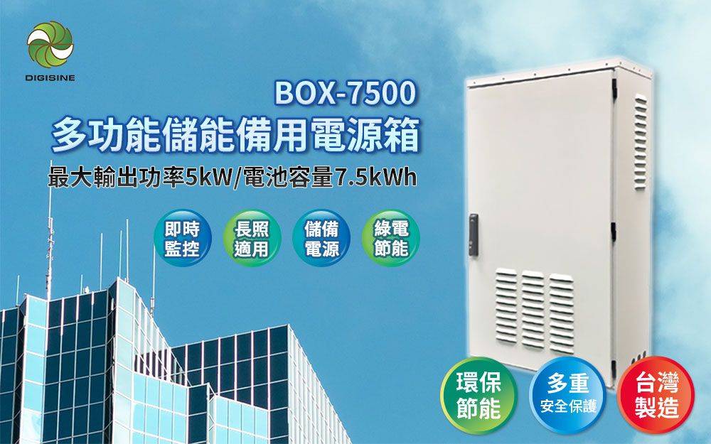 DIGISINEBOX-7500多功能儲能備用電源箱最大輸出功率5kW/電池容量7.5kWh即時長照儲備綠電監控適用電源節能環保多重台灣節能安全保護 製造