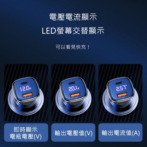 Wildex 微透 63W PD+QC 液晶顯示/雙協議快速車充/雙孔車用充電器(Type-C/USB-A)