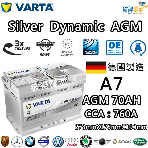 VARTA 華達 A7 E39 AGM 70AH LN3汽車電瓶 怠速熄火車(德國製造)