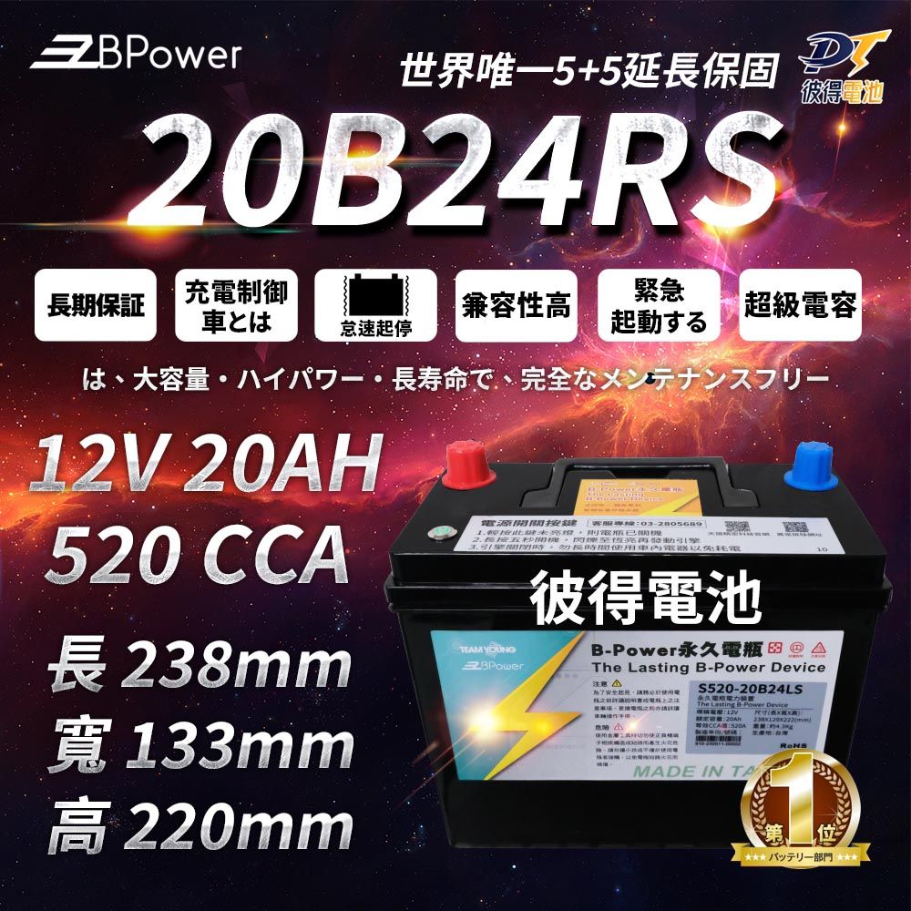 EzBPower 永久電瓶 20B24RS 超級電容 鋰鐵電池 歐規電池 怠速熄火可安裝