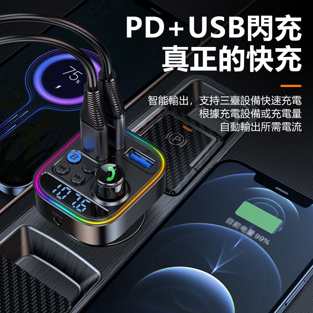 Sily PD30W 車載AUX音頻藍牙播放器 雙USB車用點煙器FM適配器 藍芽接收器 車充 pd 充電器 mp3播放器
