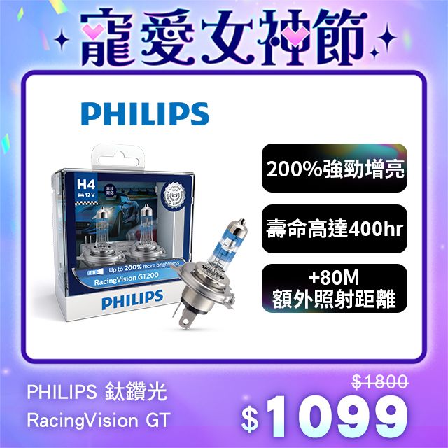 PHILIPS 飛利浦   車燈 鈦鑽光RacingVision GT+200%(H4/H7)