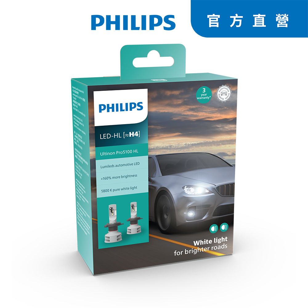 PHILIPS 飛利浦  Ultinon Pro5100全新銳鑽光LED頭燈第二代兩入裝5800K+160%(公司貨)