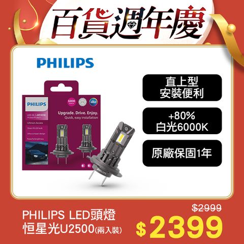 PHILIPS 飛利浦 LED U2500 直上升級型頭燈 +80% 白光6000K