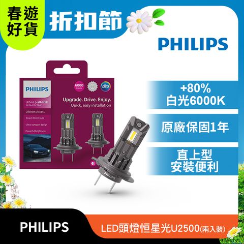 PHILIPS 飛利浦 LED U2500 直上升級型頭燈 +80% 白光6000K