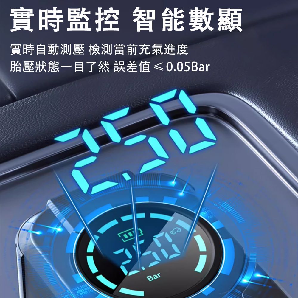 實時監控 智能數顯實時自動測壓 檢測當前充氣進度胎壓狀態一目了然誤差值≤0.05BarBar