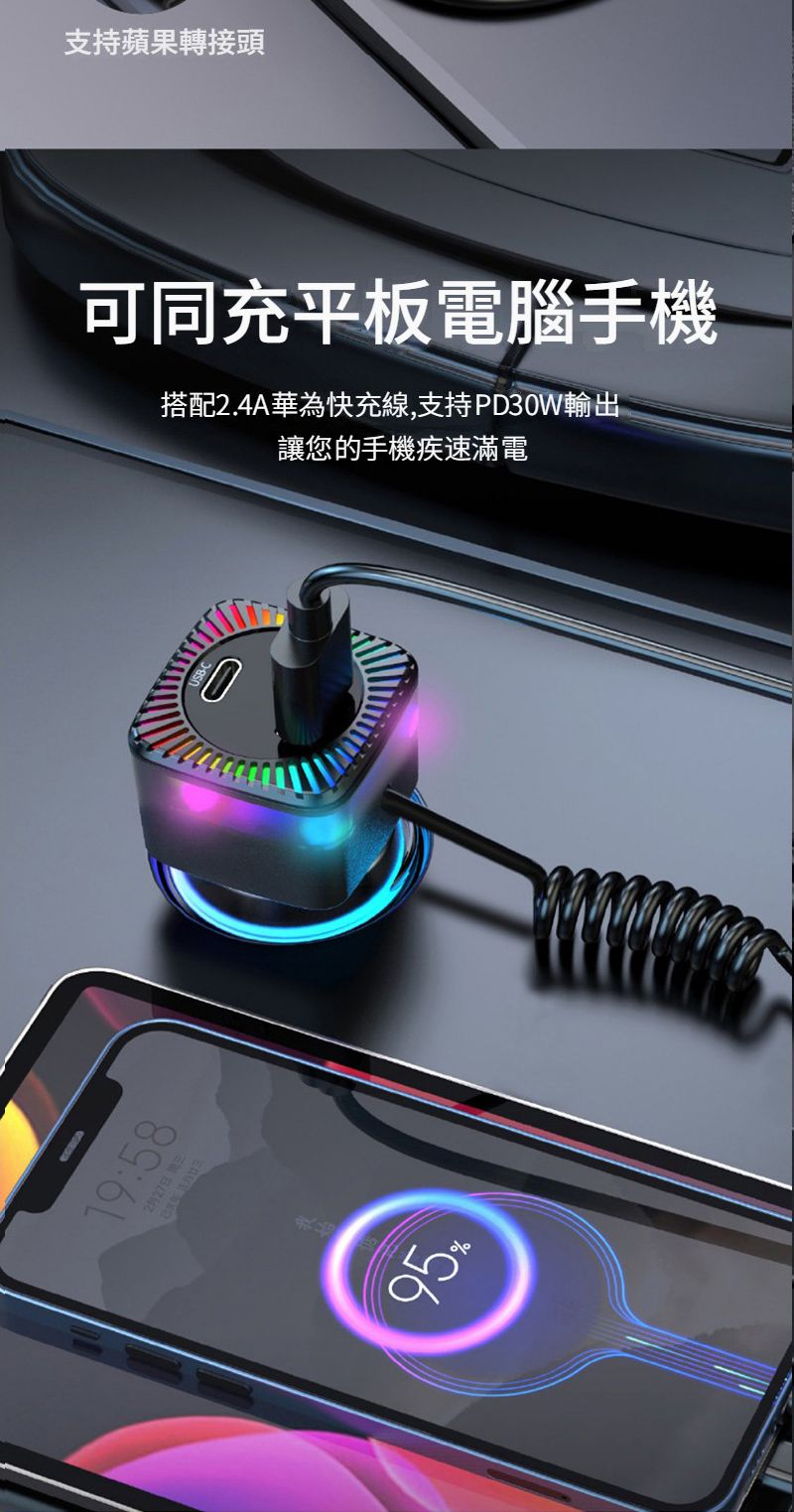 19:582月27日支持蘋果轉接頭可同充平板電腦手機搭配2.4A華為快充線,支持PD30W輸出讓您的手機疾速滿電95%
