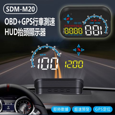 SDM-M20 OBD+GPS行車測速HUD抬頭顯示器 即時數據 超速/限速預警 GPS定位
