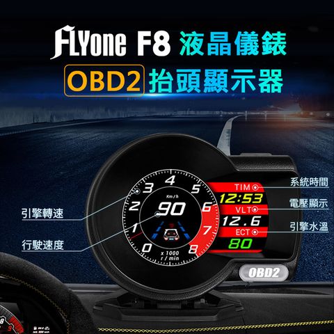 液晶儀錶高清畫質★6種顯示介面一鍵切換FLYone F8 液晶儀錶OBD2行車電腦 HUD抬頭顯示器